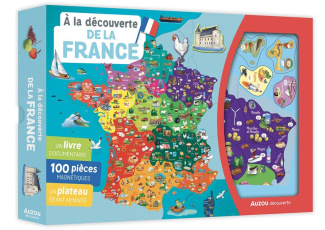 A la découverte de la France. Coffret avec un livre documentaire, 100 pièces magnétiques, un plateau