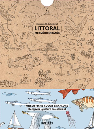 Littoral mer Méditerranée. Affiche à colorier, Edition bilingue français-anglais