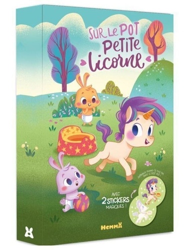 Sur le pot Petite Licorne. Avec 2 stickers magiques, 1 livre, 1 planche de stickers, 1 charte évolut