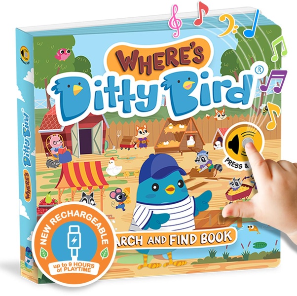 Ditty bird - livre sonore cherche et trouve where s ditty bird en anglais pour enfants