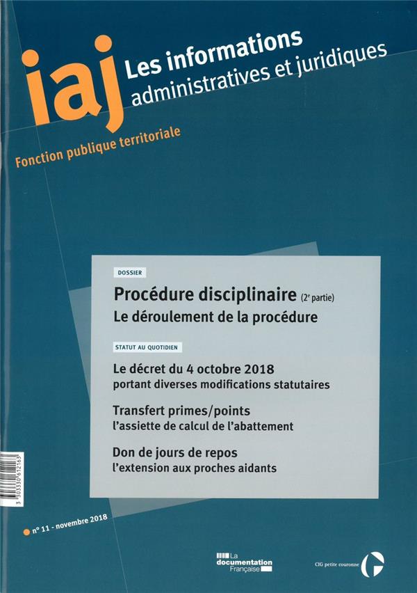 Les informations administratives et juridiques N° 11/2018 : Procédure disciplinaire (2) : le déroule