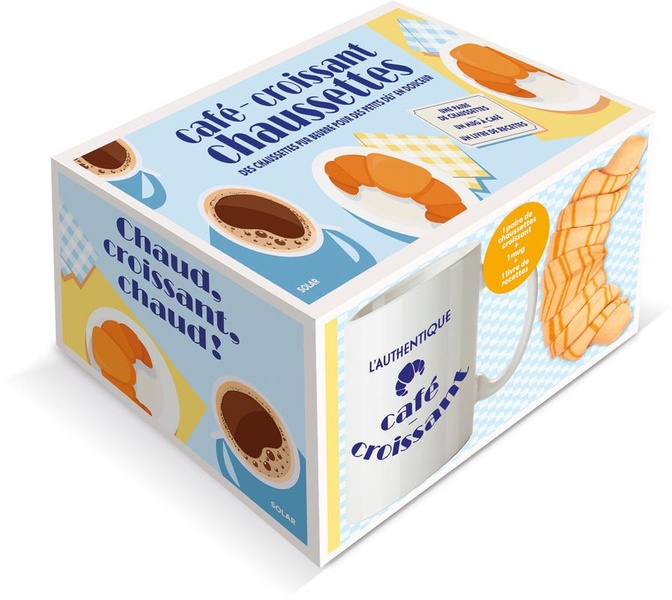 Coffret café-croissant chaussettes. Avec un epaire de chaussettes et un mug à café