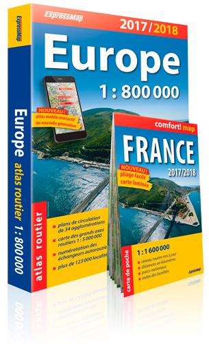 Atlas routier Europe. 1/800 000, Edition 2017-2018, avec 1 Plan détachable