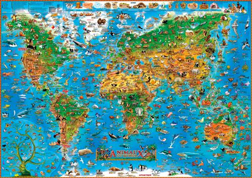 CARTE ANIMAUX DU MONDE - SANS BARRES (PLAST.138X97